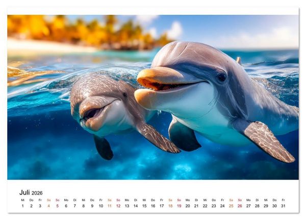 Produktbild: Delfine - ein Jahr voller Meer (Tischkalender 2026 DIN A5 quer), CALVENDO Monatskalender