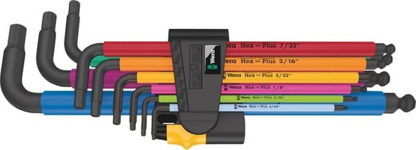 Wera 950/9 Hex-Plus Multicolour Imperial 2 Innen-Sechskant Winkelschraubendreher-Set 1/4 Zoll, 3/16 Zoll, 1/8 Zoll, 5/64