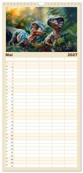 Produktbild: Familienplaner 2027 - Dino-Babys mit 5 Spalten (Wandkalender, 21 x 45 cm) CALVENDO