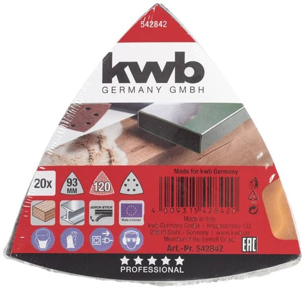 Produktbild: Kwb 542842 Deltaschleifpapier-Set K&ouml;rnung (num) 120 Eckma&szlig; 93mm 1St.
