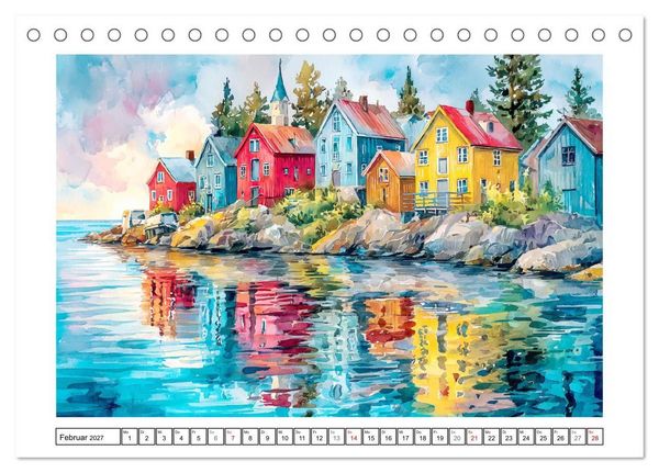 Produktbild: Norwegen. K&uuml;nstlerische Aquarelle aus dem hohen Norden (Tischkalender 2027 DIN A5 quer), CALVENDO Monatskalender