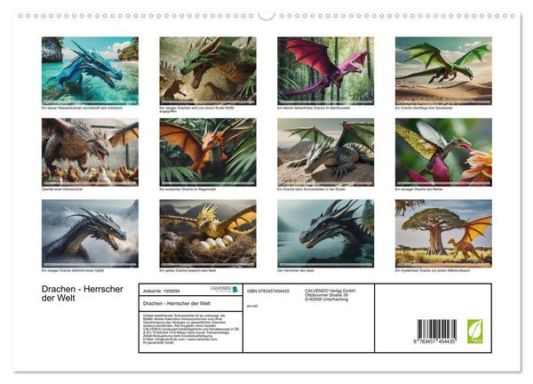 Produktbild: Drachen - Herrscher der Welt (hochwertiger Premium Wandkalender 2026 DIN A2 quer), Kunstdruck in Hochglanz