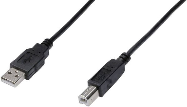 Digitus USB-Kabel USB 2.0 USB-A Stecker, USB-B Stecker 5.00 m Schwarz Rund, doppelt geschirmt AK-300105-050-S