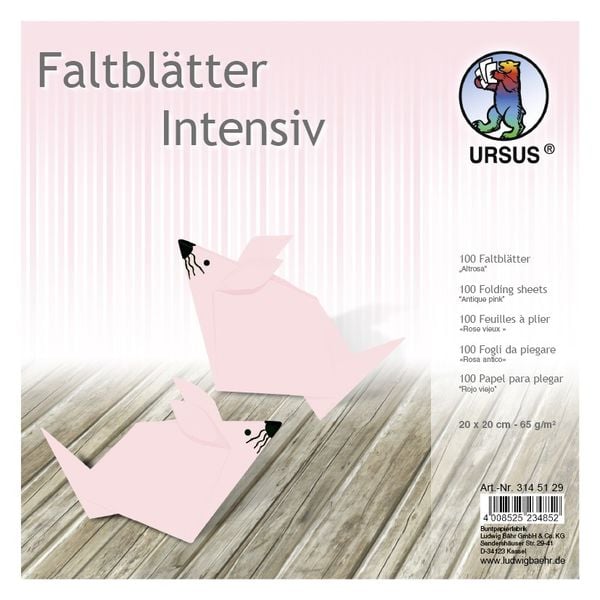 Produktbild: URSUS Falten Faltbl&auml;tter Uni intensiv, Plakatkarton, 65 g/m&sup2;, 20 x 20 cm, altrosa