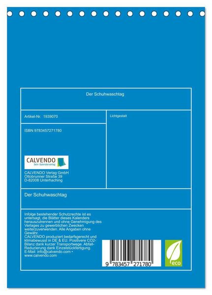 Produktbild: Der Schuhwaschtag (Tischkalender 2026 DIN A5 hoch), CALVENDO Monatskalender
