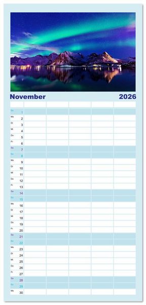 Produktbild: Familienplaner 2026 - Faszination Spiegelung - in der Natur mit 5 Spalten (Wandkalender, 21 x 45 cm) CALVENDO