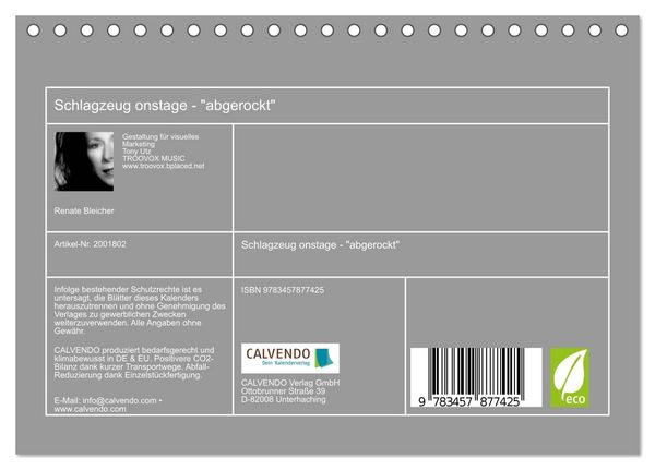 Produktbild: Schlagzeug onstage - "abgerockt" (Tischkalender 2026 DIN A5 quer), CALVENDO Monatskalender