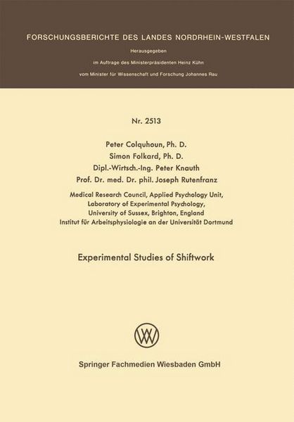 Produktbild: Experimental Studies of Shiftwork