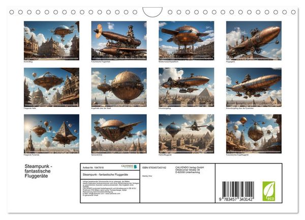 Produktbild: Steampunk - fantastische Flugger&auml;te (Wandkalender 2026 DIN A4 quer), CALVENDO Monatskalender