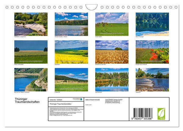Produktbild: Th&uuml;ringer Traumlandschaften (Wandkalender 2026 DIN A4 quer), CALVENDO Monatskalender