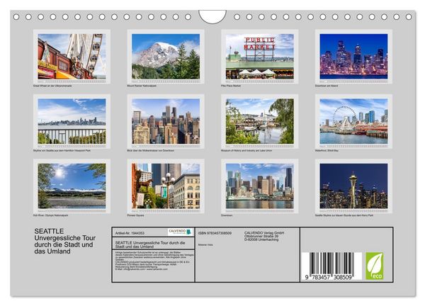 Produktbild: SEATTLE Unvergessliche Tour durch die Stadt und das Umland (Wandkalender 2026 DIN A4 quer), CALVENDO Monatskalender
