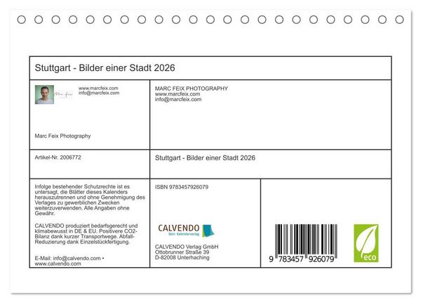 Produktbild: Stuttgart - Bilder einer Stadt 2026 (Tischkalender 2026 DIN A5 quer), CALVENDO Monatskalender