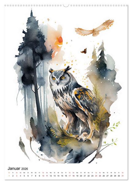 Produktbild: Waldtiere in Aquarell - Heimische Tierarten (Wandkalender 2026 DIN A2 hoch), CALVENDO Monatskalender