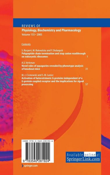Produktbild: Reviews of Physiology, Biochemistry and Pharmacology 155