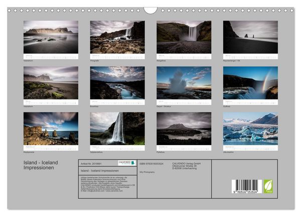 Produktbild: Island - Iceland Impressionen (Wandkalender 2026 DIN A3 quer), CALVENDO Monatskalender