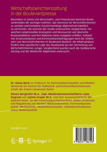 Produktbild: Wirtschaftsberichterstattung in der Boulevardpresse