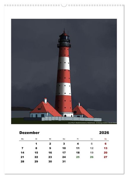 Produktbild: Leuchtt&uuml;rme der Welt - illustriert (Wandkalender 2026 DIN A2 hoch), CALVENDO Monatskalender