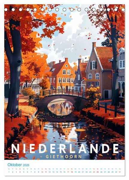 Produktbild: Niederlande - Old School Poster Style (Tischkalender 2026 DIN A5 hoch), CALVENDO Monatskalender