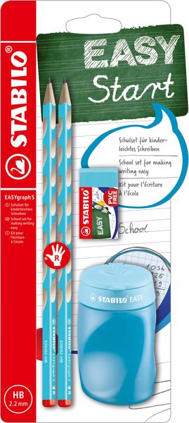 STABILO EASYgraph Schul-Set Spitzer+Radierer+2 Bleistifte für Rechtshänder