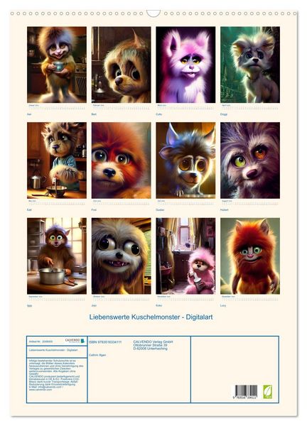 Produktbild: Liebenswerte Kuschelmonster - Digitalart (Wandkalender 2026 DIN A2 hoch), CALVENDO Monatskalender
