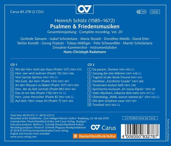 Produktbild: Psalmen & Friedensmusiken (Sch&uuml;tz-Ed.Vol.20)