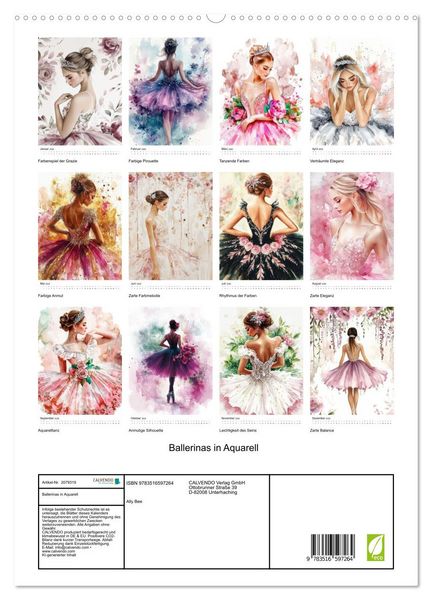Produktbild: Ballerinas in Aquarell (hochwertiger Premium Wandkalender 2026 DIN A2 hoch), Kunstdruck in Hochglanz