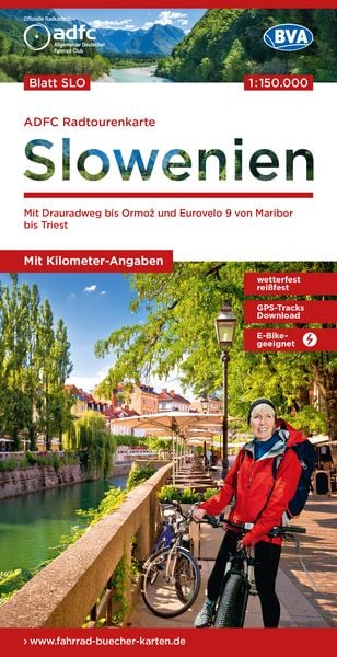 ADFC-Radtourenkarte SLO Slowenien 1:150.000, reiß- und wetterfest, E-Bike geeignet, GPS-Tracks Download, mit Kilometer-A