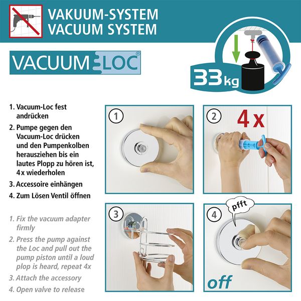 Vacuum-Loc® Wandregal 2 Etagen Mod. Bari Schwarz, Befestigen ohne bohren