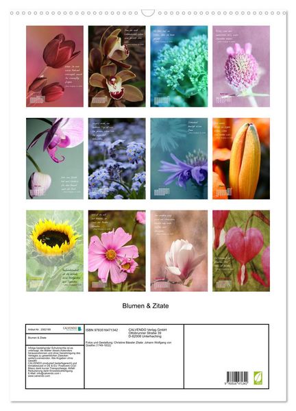 Produktbild: Blumen & Zitate (Wandkalender 2026 DIN A2 hoch), CALVENDO Monatskalender