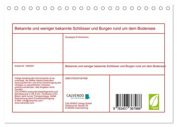 Produktbild: Bekannte und weniger bekannte Schl&ouml;sser und Burgen rund um dem Bodensee (Tischkalender 2026 DIN A5 quer), CALVENDO Monatskalender