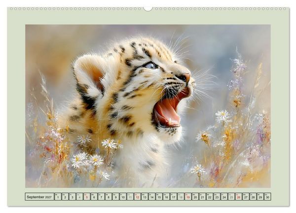Produktbild: Schneeleoparden. Babys in der leuchtenden Natur (hochwertiger Premium Wandkalender 2027 DIN A2 quer), Kunstdruck in Hochglanz