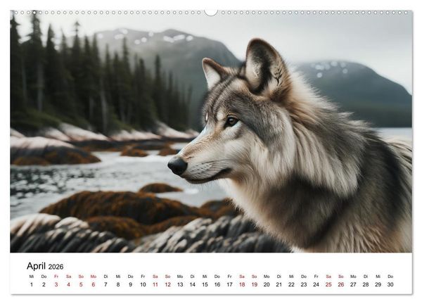 Produktbild: Kanadische K&uuml;stenw&ouml;lfe (hochwertiger Premium Wandkalender 2026 DIN A2 quer), Kunstdruck in Hochglanz