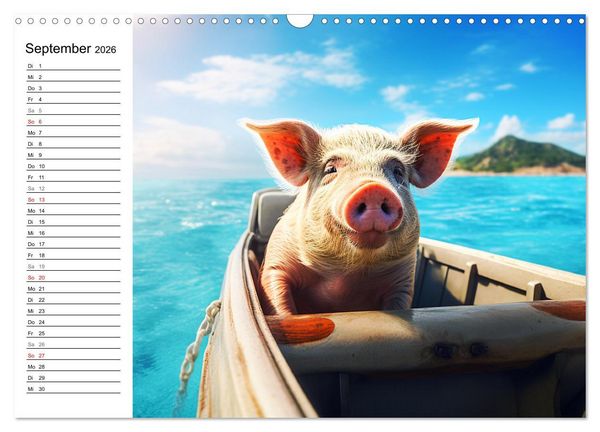 Produktbild: Schweinereien in der Karibik. Sonne und Spa&szlig; mit schwimmenden Schweinen (Wandkalender 2026 DIN A3 quer), CALVENDO Monatskalender