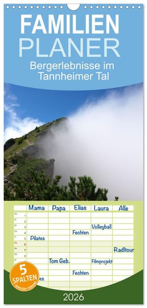 Familienplaner 2026 - Bergerlebnisse im Tannheimer Tal mit 5 Spalten (Wandkalender, 21 x 45 cm) CALVENDO