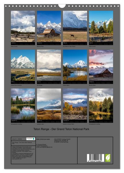 Produktbild: Teton Range - Der Grand Teton National Park (Wandkalender 2026 DIN A3 hoch), CALVENDO Monatskalender