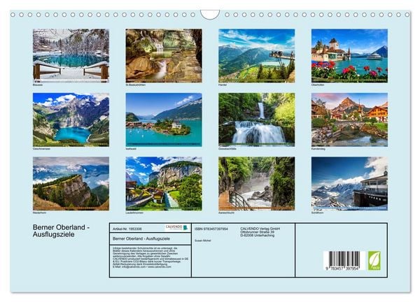 Produktbild: Berner Oberland - Ausflugsziele (Wandkalender 2026 DIN A3 quer), CALVENDO Monatskalender