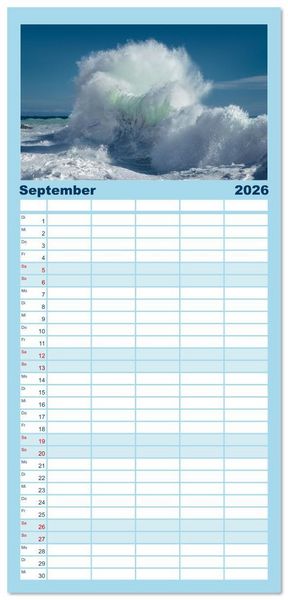 Produktbild: Familienplaner 2026 - Azurblaue Horizonte - Die Sch&ouml;nheit des Meeres einfangen mit 5 Spalten (Wandkalender, 21 x 45 cm) CALVENDO
