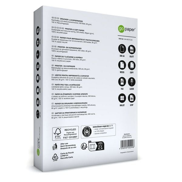 Produktbild: Kopierpapier go copy envi 80g 100% Recycling wei&szlig; DIN A4 500 Blatt