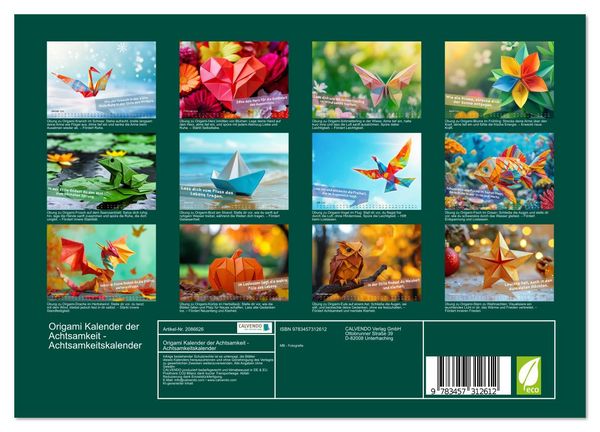 Produktbild: Origami Kalender der Achtsamkeit - Achtsamkeitskalender (Wandkalender 2026 DIN A4 quer), CALVENDO Monatskalender