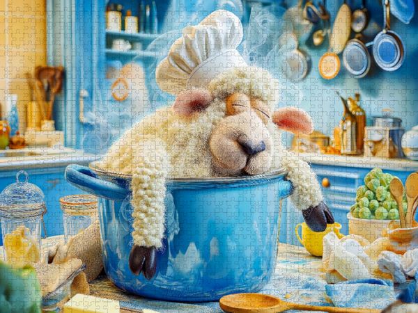 Produktbild: CALVENDO Puzzle Schaf mit Kochm&uuml;tze schl&auml;ft im Kochtopf | 2000 Teile Lege-Gr&ouml;&szlig;e 90x67cm Foto-Puzzle f&uuml;r gl&uuml;ckliche Stunden