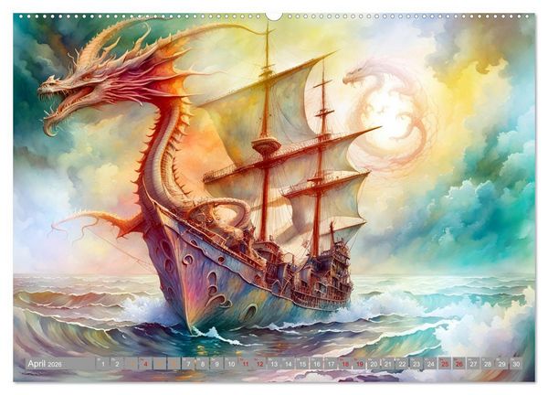 Produktbild: Fantasie-Drachensegelschiffe (Wandkalender 2026 DIN A2 quer), CALVENDO Monatskalender