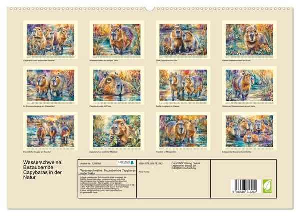 Produktbild: Wasserschweine. Bezaubernde Capybaras in der Natur (hochwertiger Premium Wandkalender 2026 DIN A2 quer), Kunstdruck in Hochglanz
