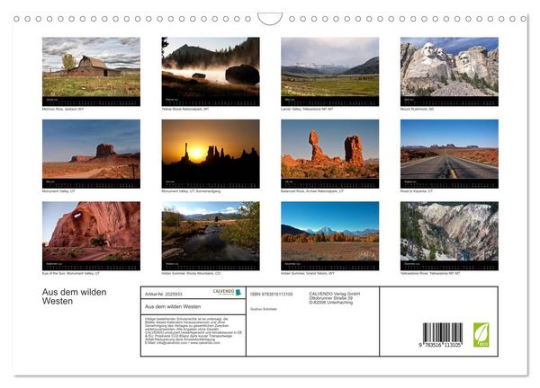 Produktbild: Aus dem wilden Westen (Wandkalender 2026 DIN A3 quer), CALVENDO Monatskalender
