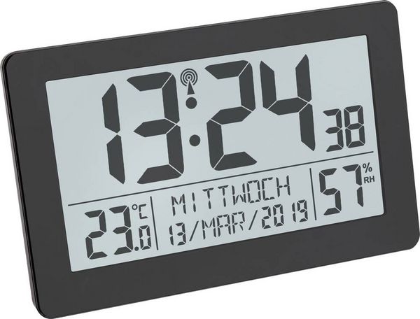 Produktbild: TFA Dostmann 60.2557.01 Funk Funkuhr 20.6mm x 3mm x 13mm Schwarz Gro&szlig;es Display