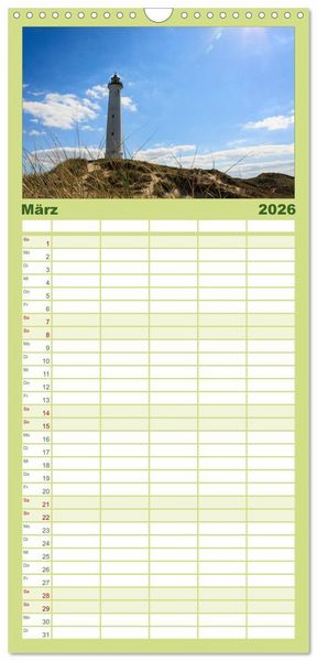Produktbild: Familienplaner 2026 - D&auml;nemark Impressionen mit 5 Spalten (Wandkalender, 21 x 45 cm) CALVENDO