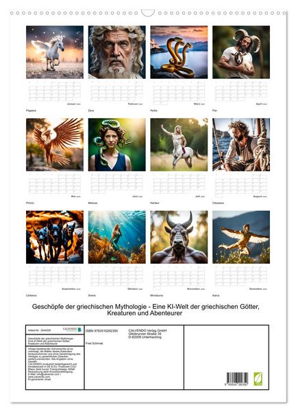 Produktbild: Gesch&ouml;pfe der griechischen Mythologie - Eine KI-Welt der griechischen G&ouml;tter, Kreaturen und Abenteurer (Wandkalender 2026 DIN A2 hoch), CALVENDO Monatskalender