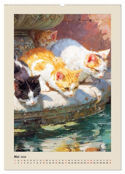 Produktbild: Katzen. Momente feliner Poesie in &Ouml;loptik (Wandkalender 2026 DIN A2 hoch), CALVENDO Monatskalender