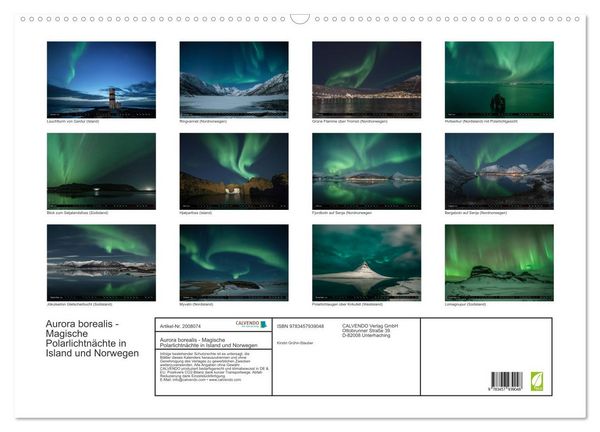 Produktbild: Aurora borealis - Magische Polarlichtn&auml;chte in Island und Norwegen (Wandkalender 2026 DIN A2 quer), CALVENDO Monatskalender