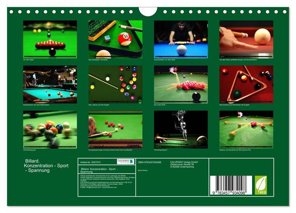 Produktbild: Billard. Konzentration - Sport - Spannung (Wandkalender 2026 DIN A4 quer), CALVENDO Monatskalender
