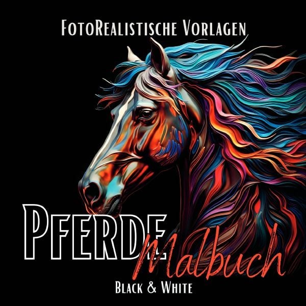 Black Midnight- Animals / Pferde Malbuch „Fotorealistisch“., Taschenbuch von Lucy ́s Schwarze Malbücher, Epubli, 9783758430336